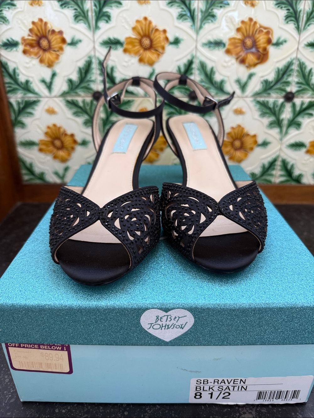 Betsey Johnson Black Satin Cutout Open-Toe Heels
